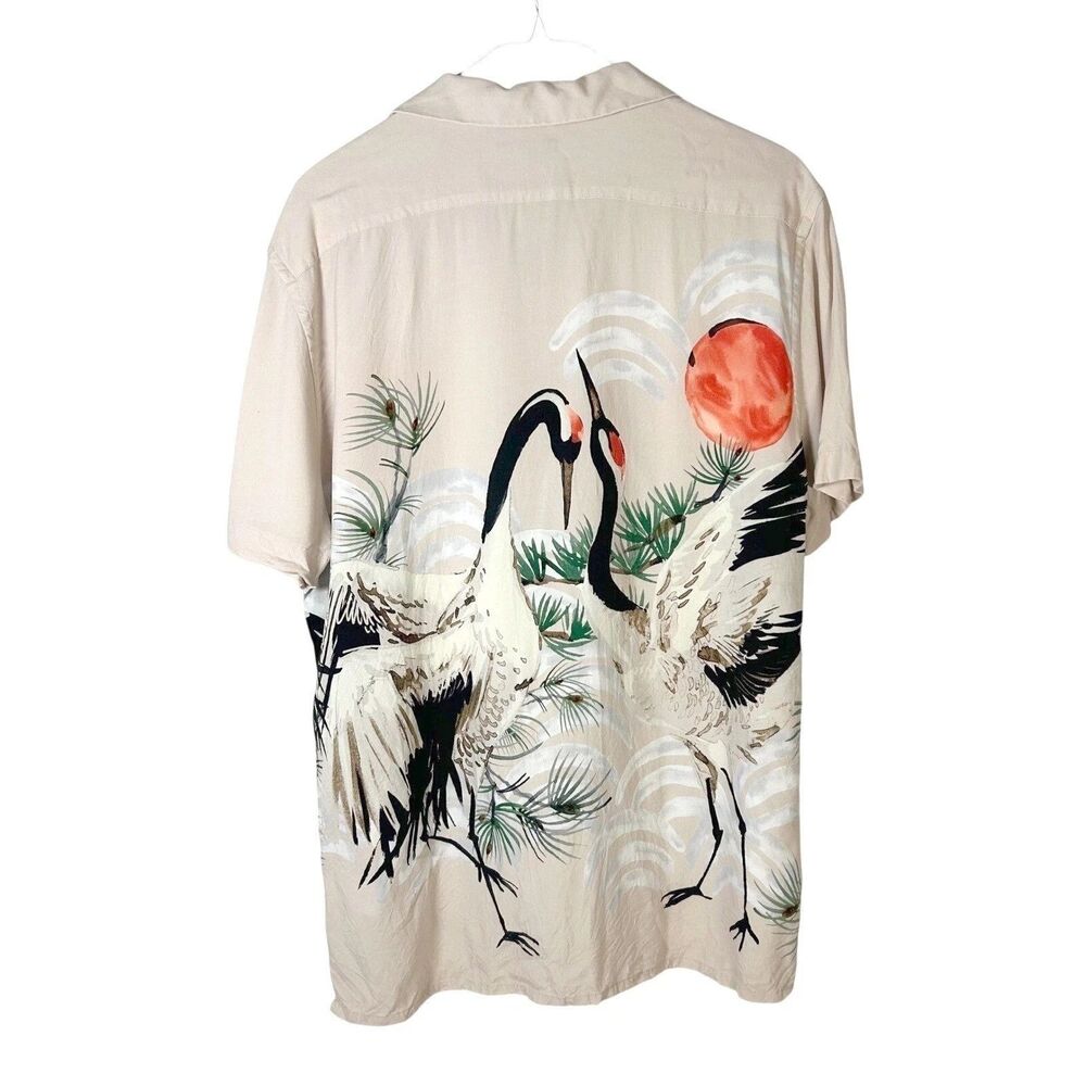 Express Mens Button down Hawaiian Camp shirt 2XL Japanese Crane Print SOFT